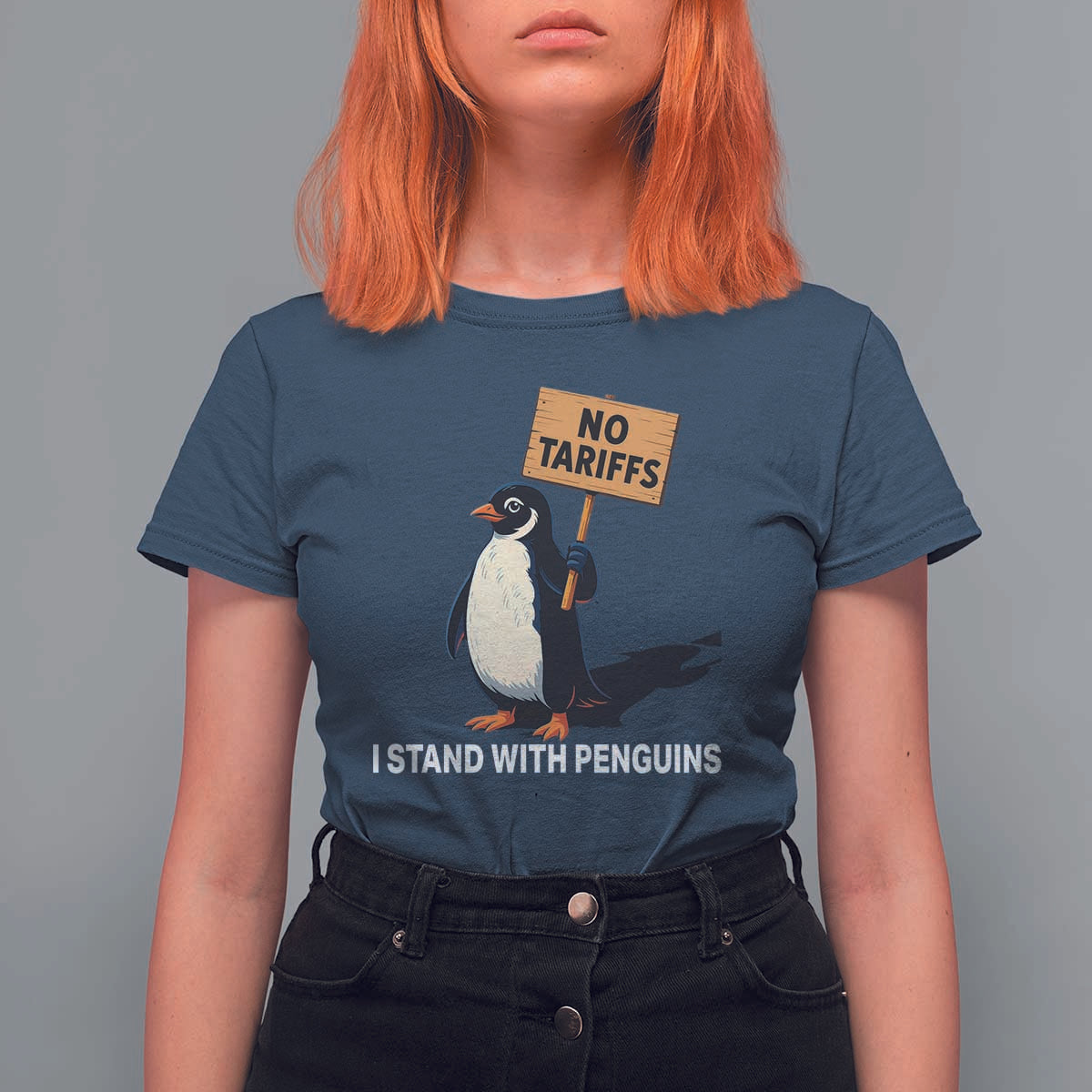 Funny Penguin Resist T Shirt For Women No Tariffs I Stand With Penguins
