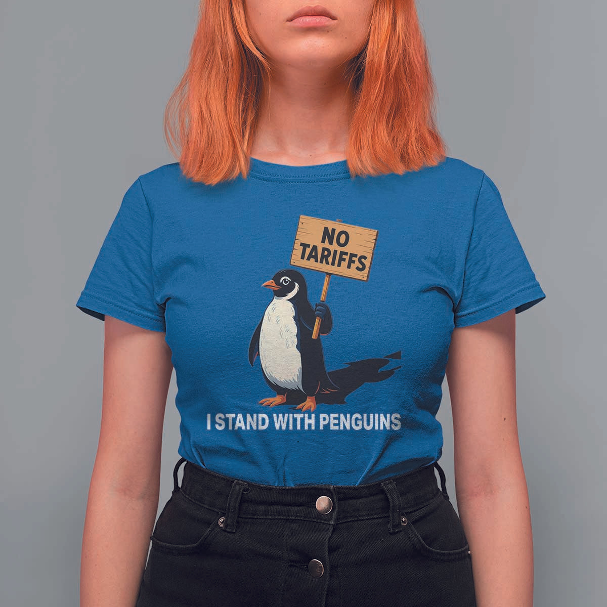 Funny Penguin Resist T Shirt For Women No Tariffs I Stand With Penguins