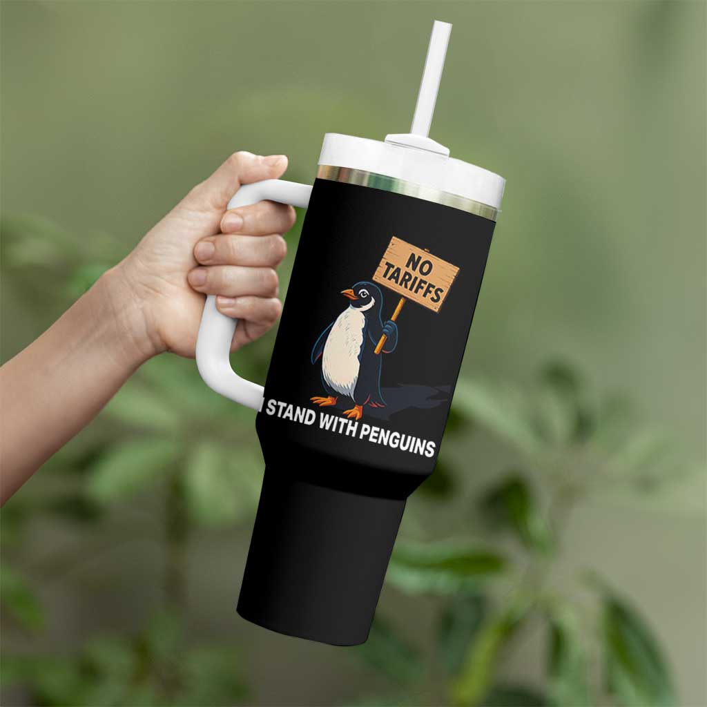 Funny Penguin Resist Tumbler With Handle No Tariffs I Stand With Penguins