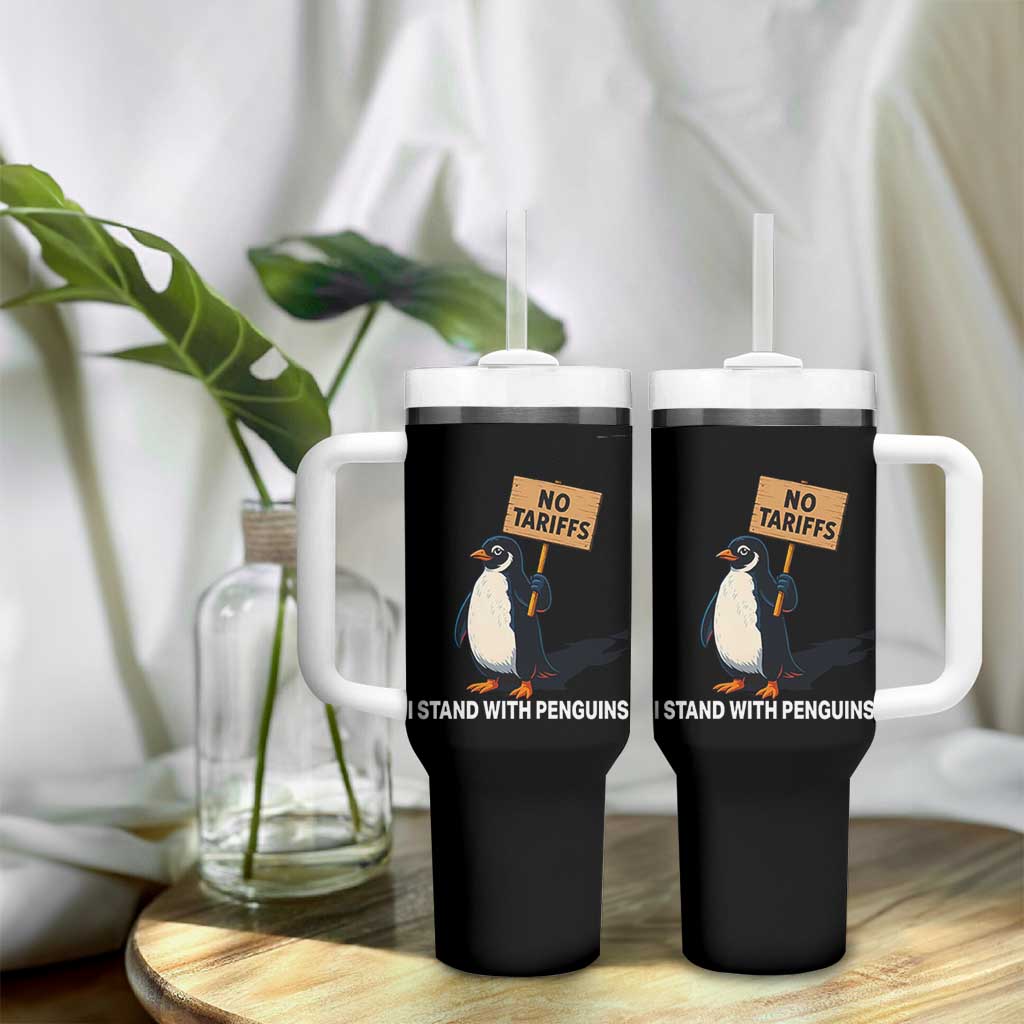 Funny Penguin Resist Tumbler With Handle No Tariffs I Stand With Penguins
