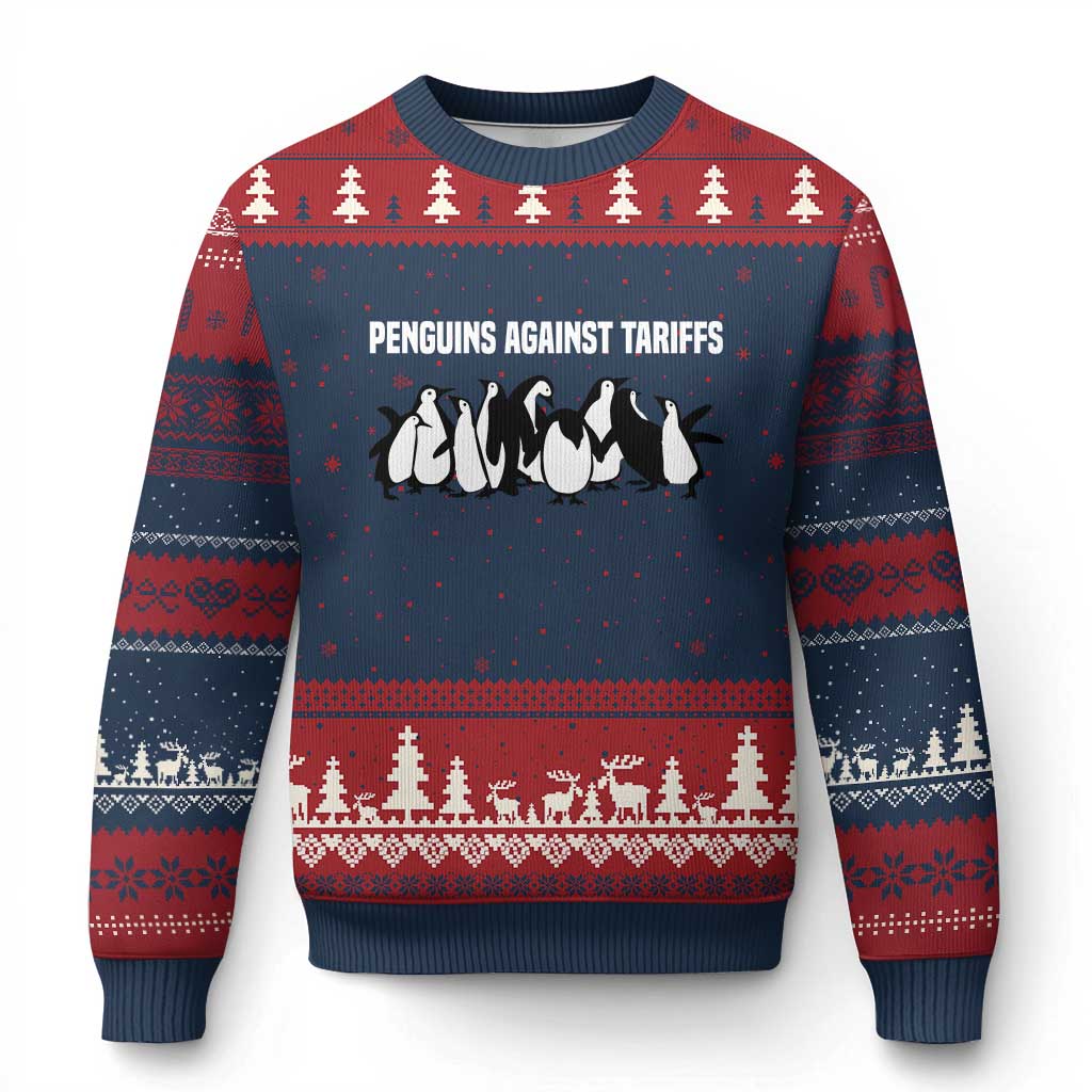 Funny Penguin Resist Ugly Christmas Sweater Penguins Against Tariffs Sarcastic Saying Meme - Wonder Print Shop
