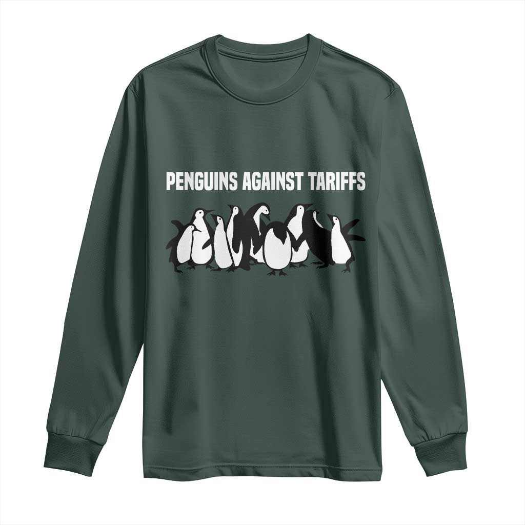 Funny Penguin Resist Long Sleeve Shirt Penguins Against Tariffs Sarcastic Saying Meme