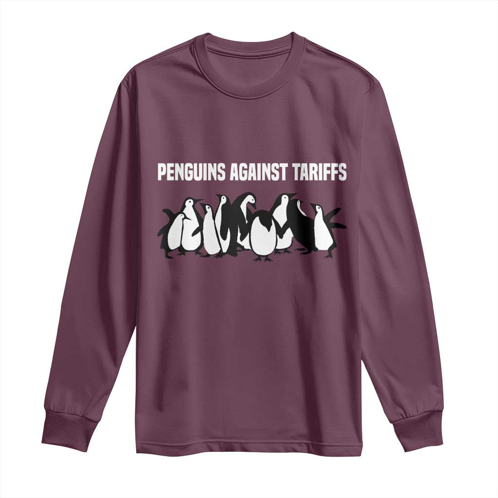 Funny Penguin Resist Long Sleeve Shirt Penguins Against Tariffs Sarcastic Saying Meme
