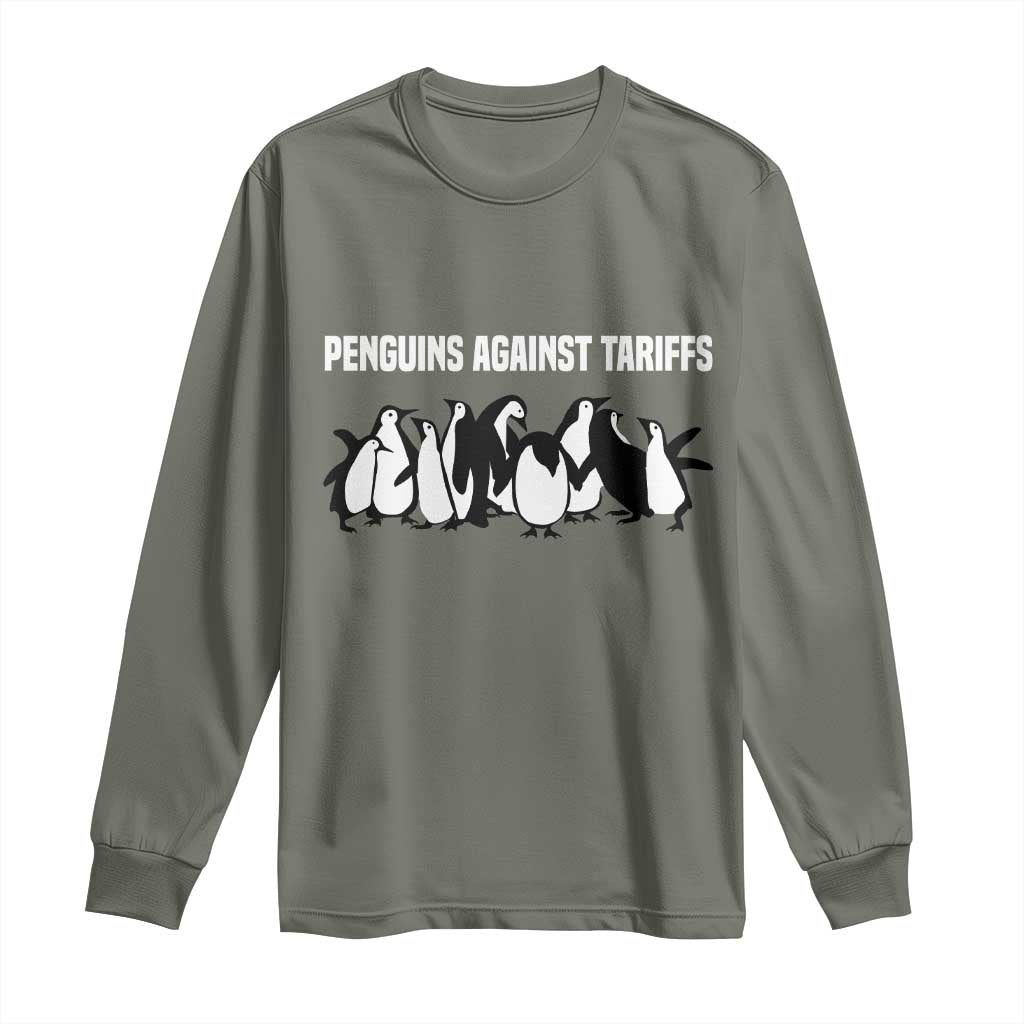 Funny Penguin Resist Long Sleeve Shirt Penguins Against Tariffs Sarcastic Saying Meme