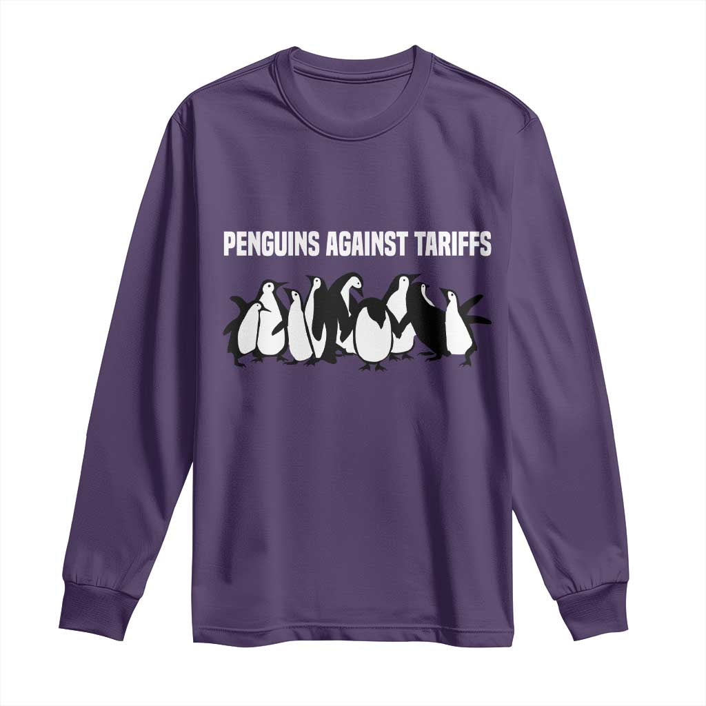 Funny Penguin Resist Long Sleeve Shirt Penguins Against Tariffs Sarcastic Saying Meme