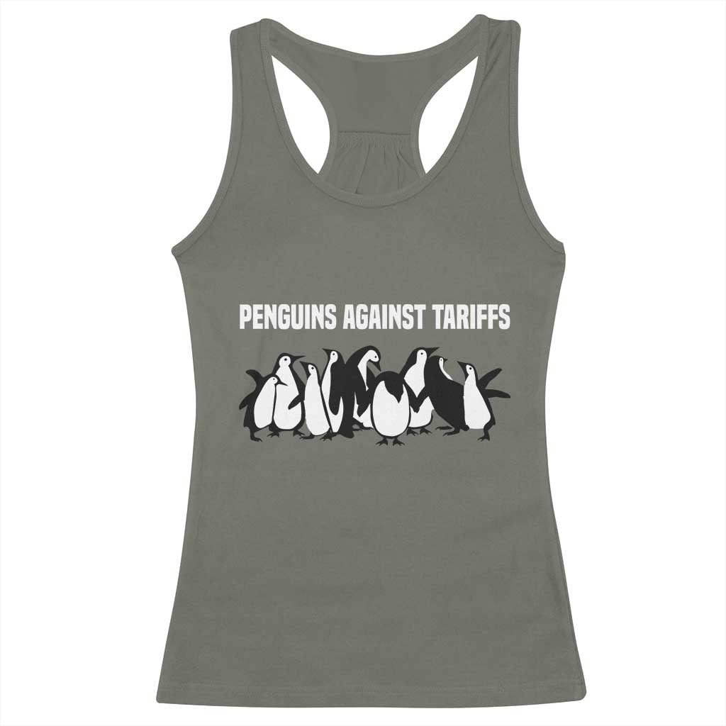 Funny Penguin Resist Racerback Tank Top Penguins Against Tariffs Sarcastic Saying Meme