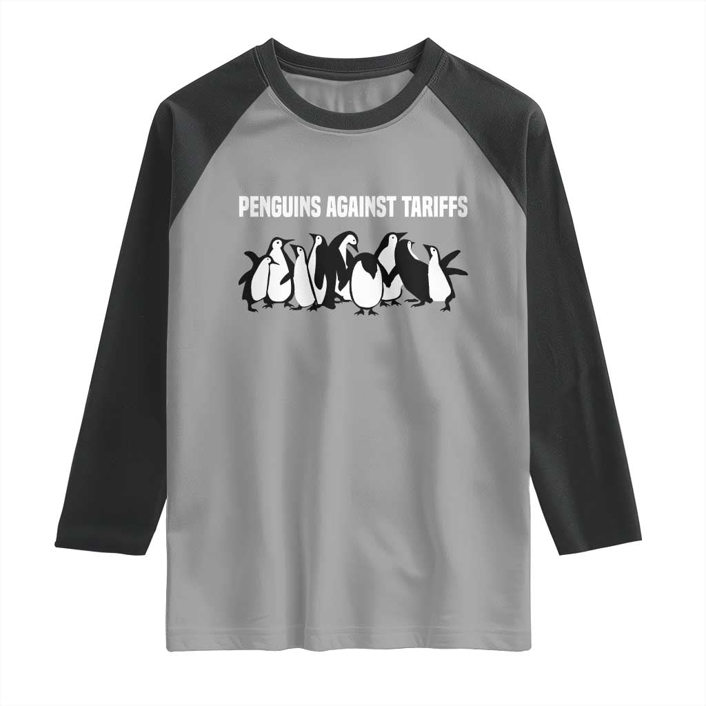 Funny Penguin Resist Raglan Shirt Penguins Against Tariffs Sarcastic Saying Meme