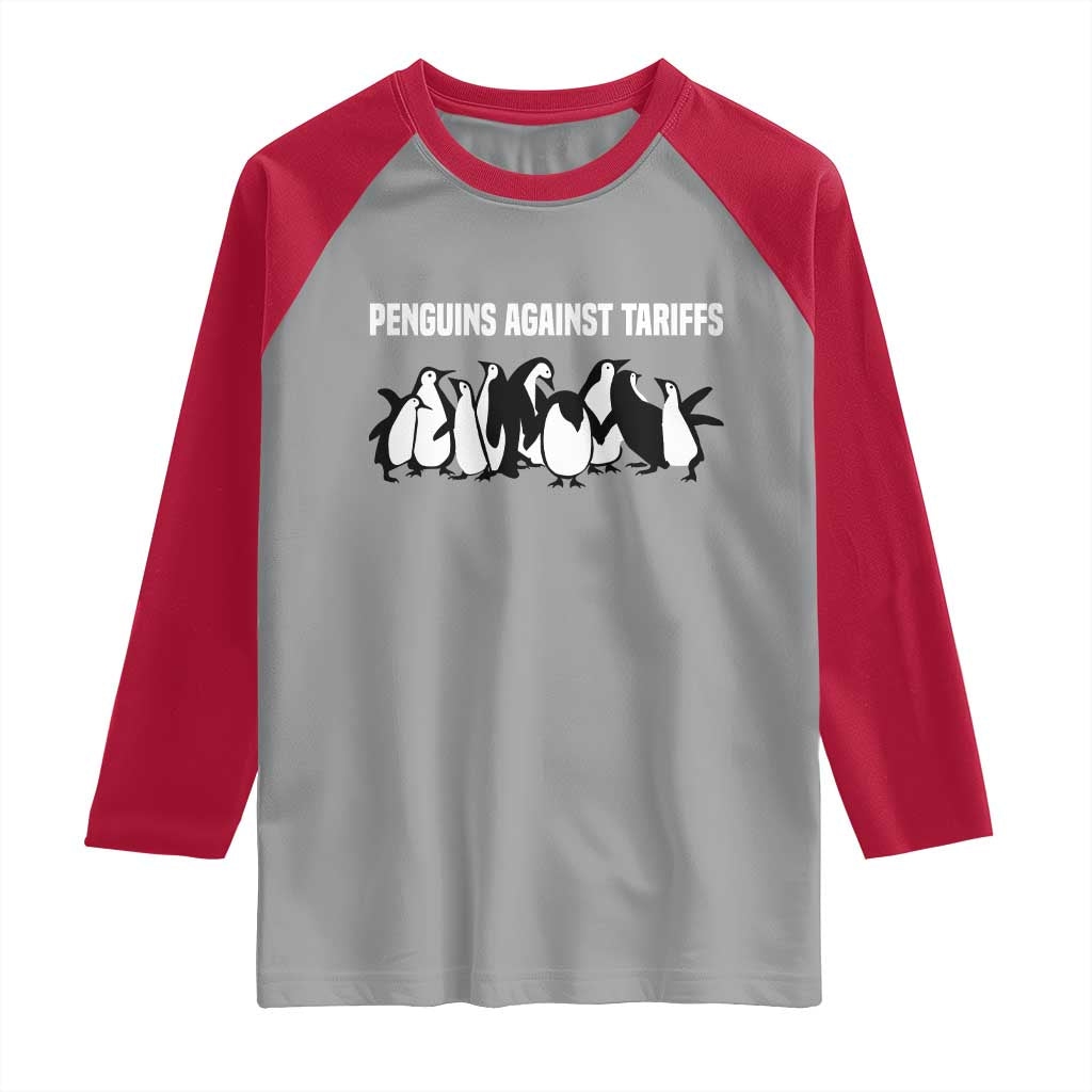 Funny Penguin Resist Raglan Shirt Penguins Against Tariffs Sarcastic Saying Meme
