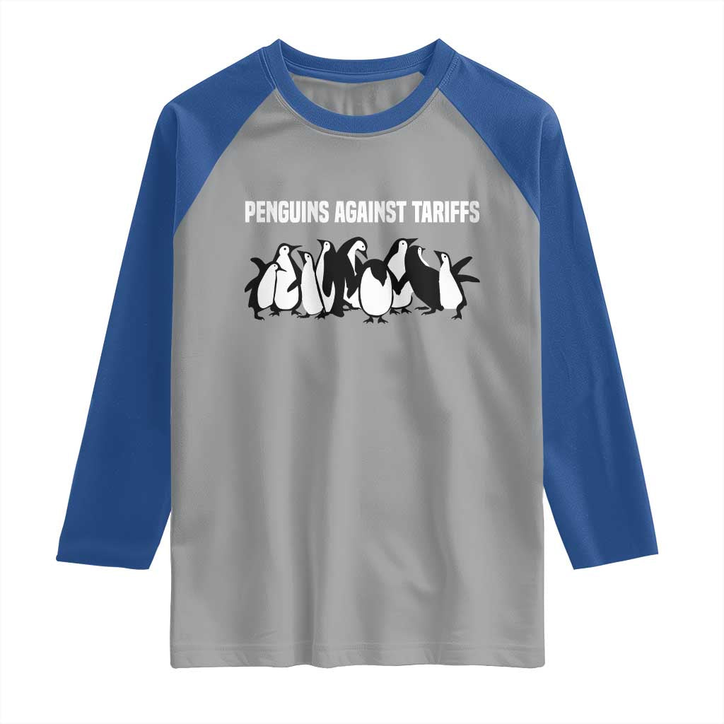 Funny Penguin Resist Raglan Shirt Penguins Against Tariffs Sarcastic Saying Meme