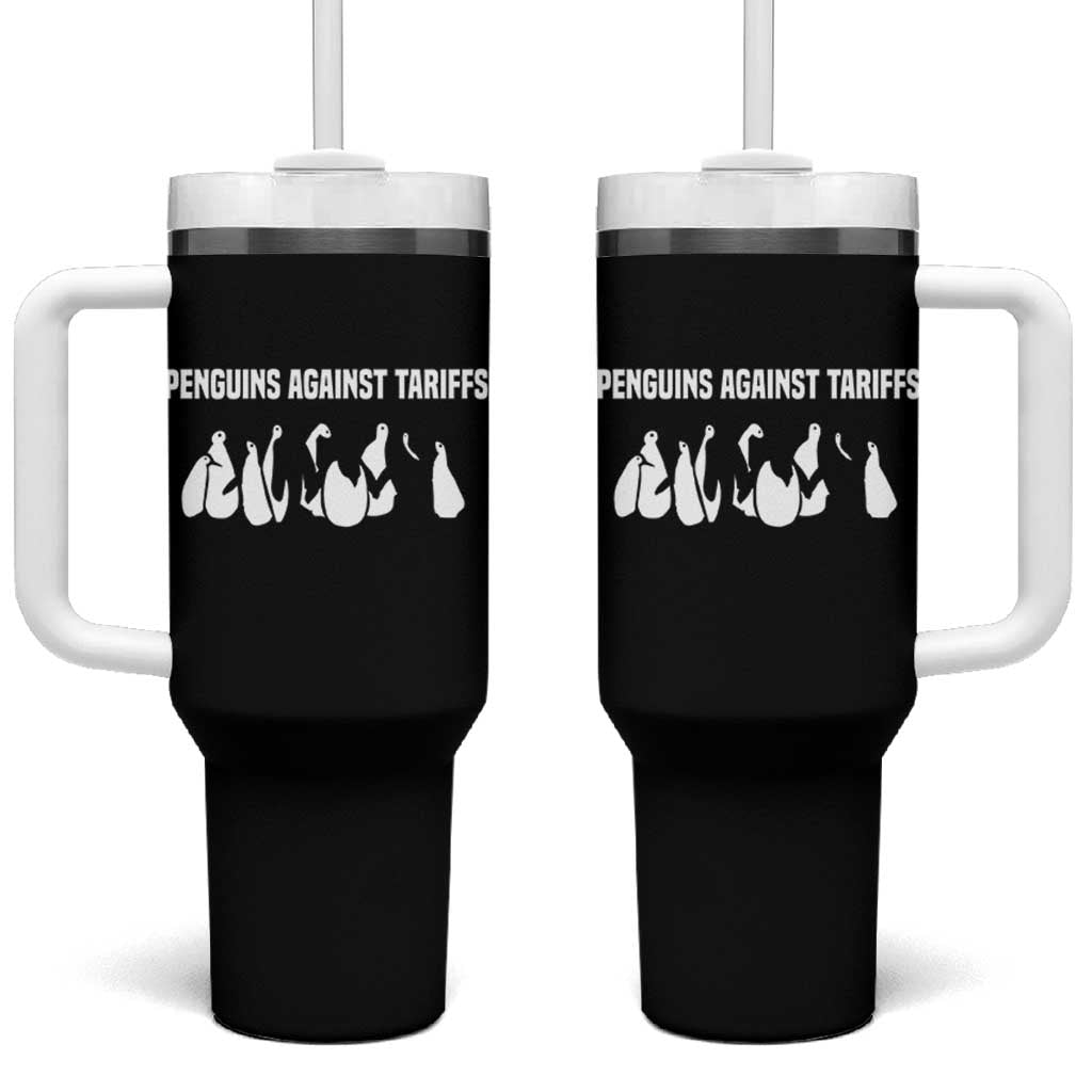 Funny Penguin Resist Tumbler With Handle Penguins Against Tariffs Sarcastic Saying Meme
