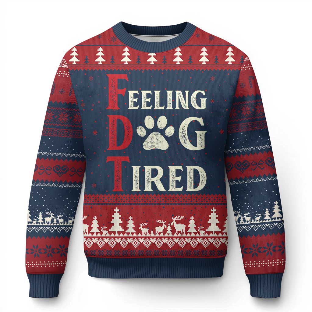 Feeling Dog Tired Ugly Christmas Sweater FDT Dogs Paw Sarcasm - Wonder Print Shop