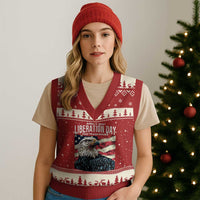 Liberation Day April 2 2025 V-Neck Knit Sweater Vest Fair Trade Patriotic American Eagle USA Flag - Wonder Print Shop