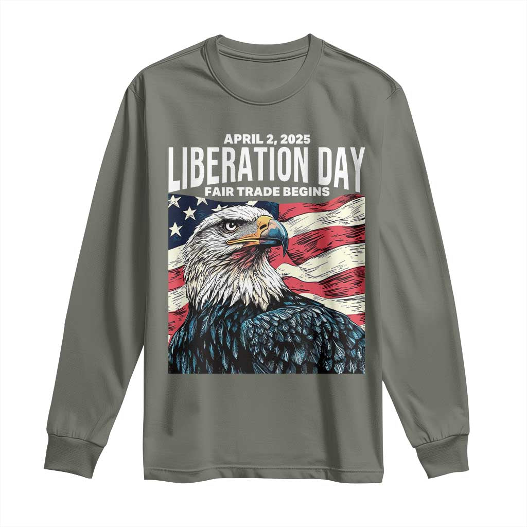 Liberation Day April 2 2025 Long Sleeve Shirt Fair Trade Patriotic American Eagle USA Flag