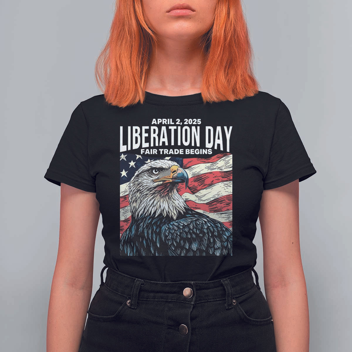 Liberation Day April 2 2025 T Shirt For Women Fair Trade Patriotic American Eagle USA Flag