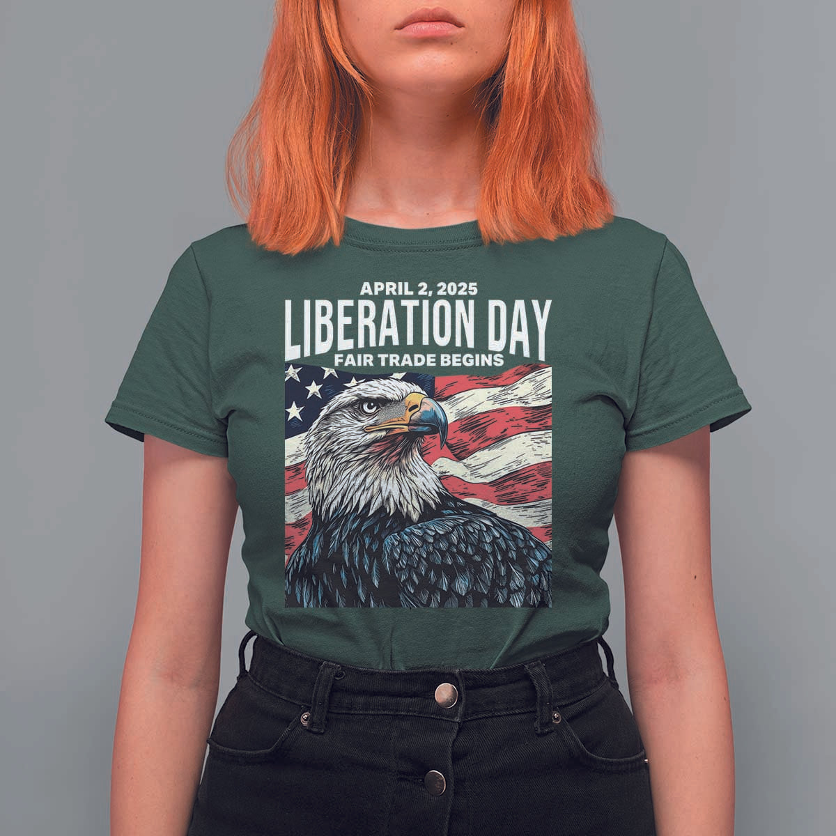 Liberation Day April 2 2025 T Shirt For Women Fair Trade Patriotic American Eagle USA Flag