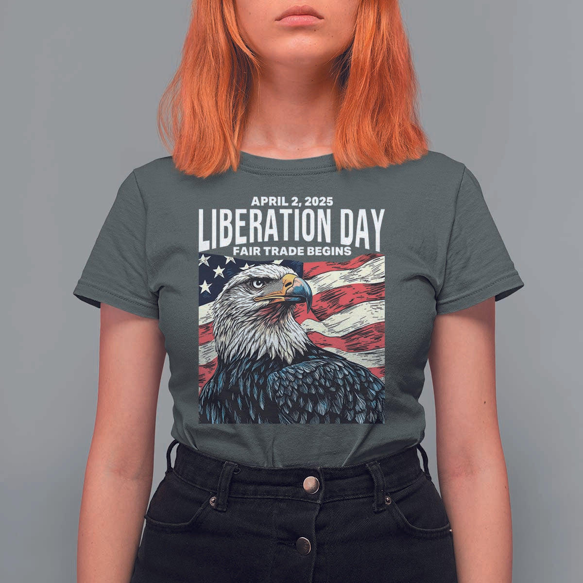 Liberation Day April 2 2025 T Shirt For Women Fair Trade Patriotic American Eagle USA Flag