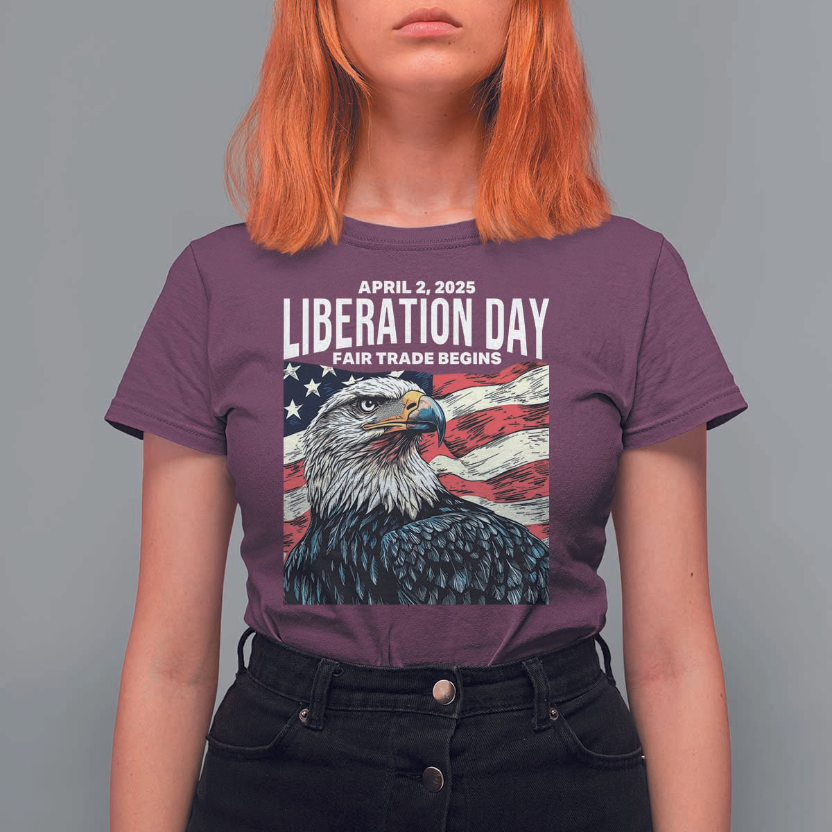 Liberation Day April 2 2025 T Shirt For Women Fair Trade Patriotic American Eagle USA Flag