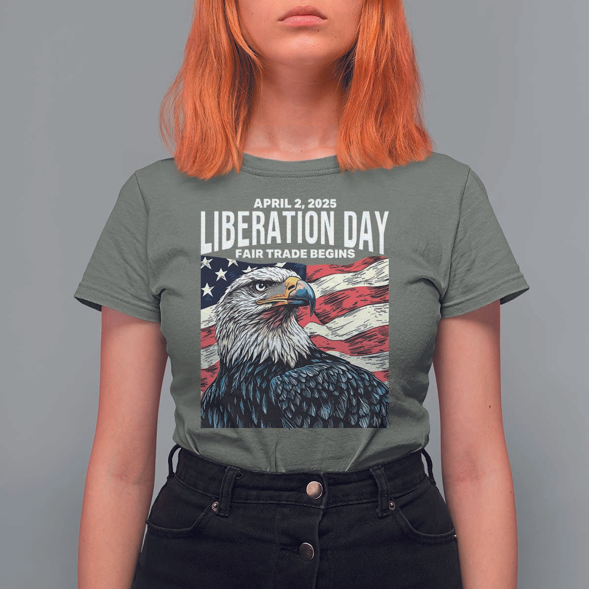 Liberation Day April 2 2025 T Shirt For Women Fair Trade Patriotic American Eagle USA Flag
