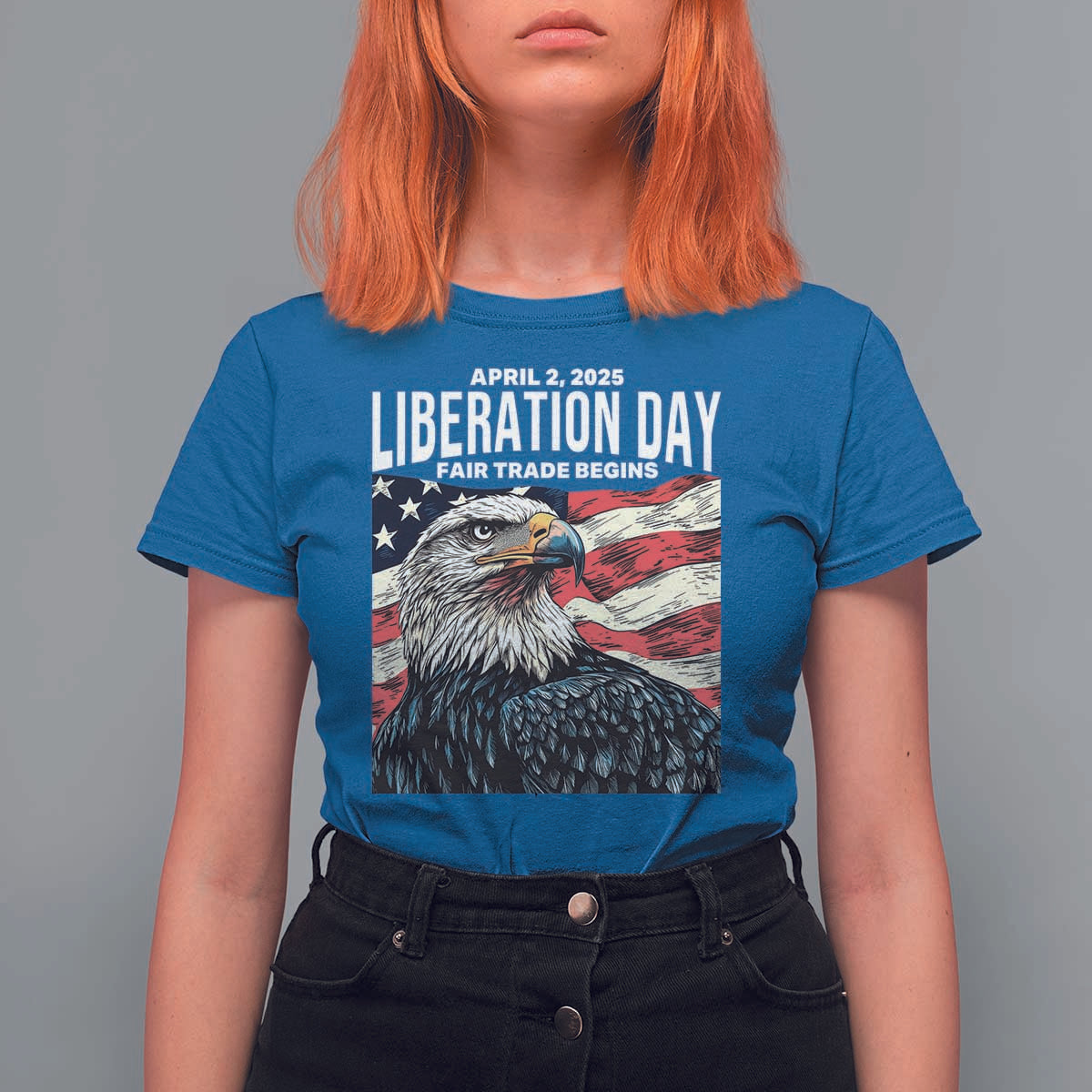 Liberation Day April 2 2025 T Shirt For Women Fair Trade Patriotic American Eagle USA Flag