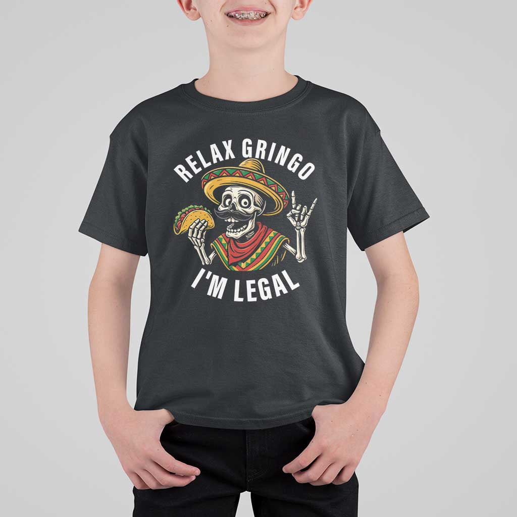 Cinco De Mayo Skeleton T Shirt For Kid Relax Gringo I'm Legal Poncho
