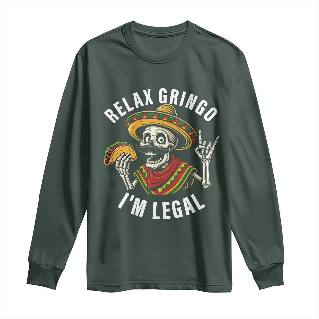 Cinco De Mayo Skeleton Long Sleeve Shirt Relax Gringo I'm Legal Poncho