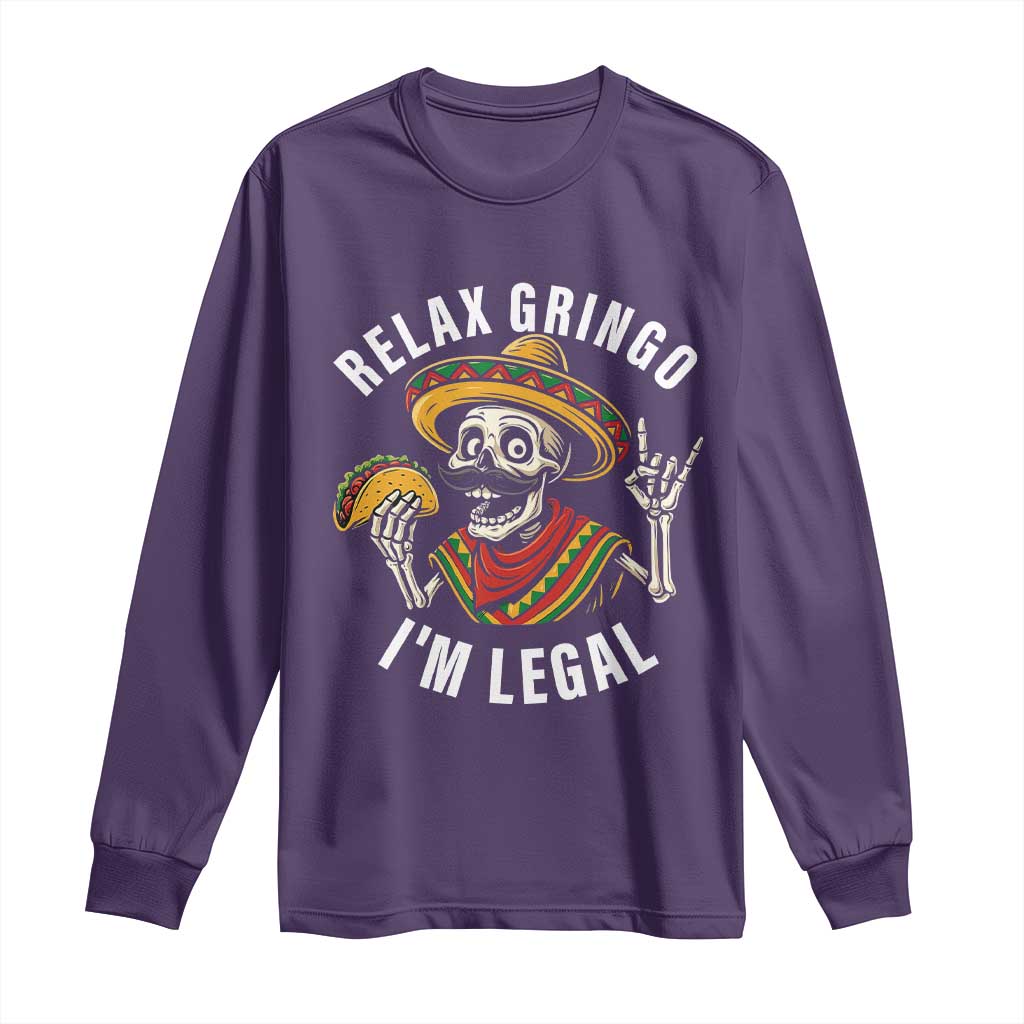 Cinco De Mayo Skeleton Long Sleeve Shirt Relax Gringo I'm Legal Poncho