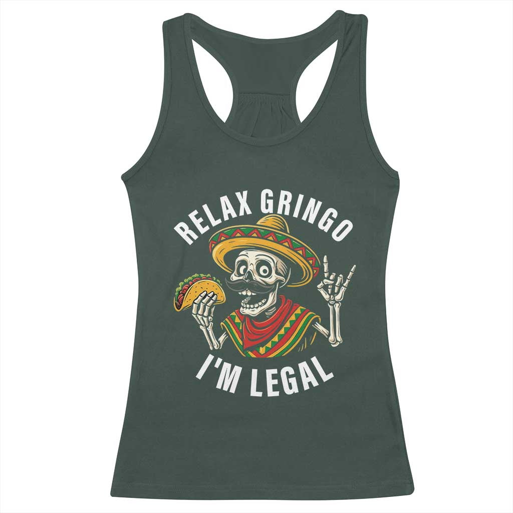 Cinco De Mayo Skeleton Racerback Tank Top Relax Gringo I'm Legal Poncho