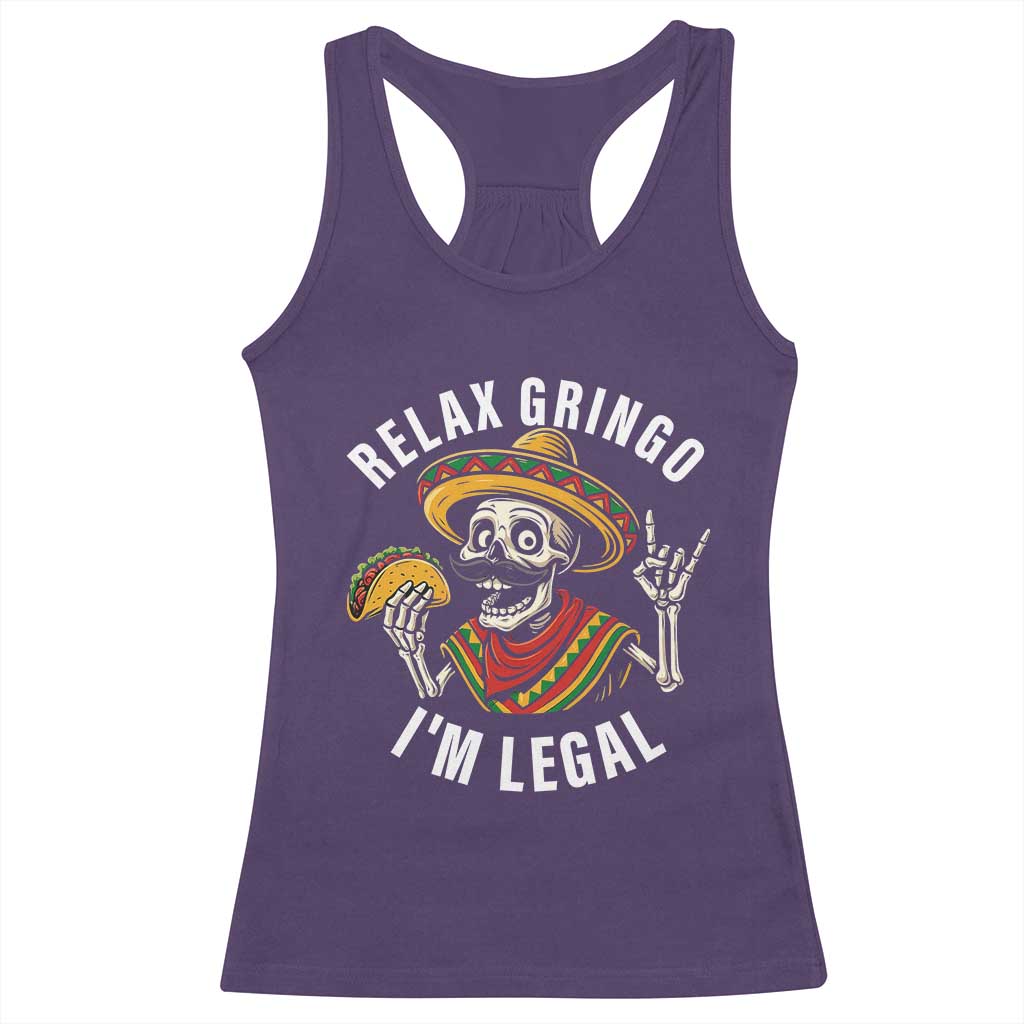 Cinco De Mayo Skeleton Racerback Tank Top Relax Gringo I'm Legal Poncho