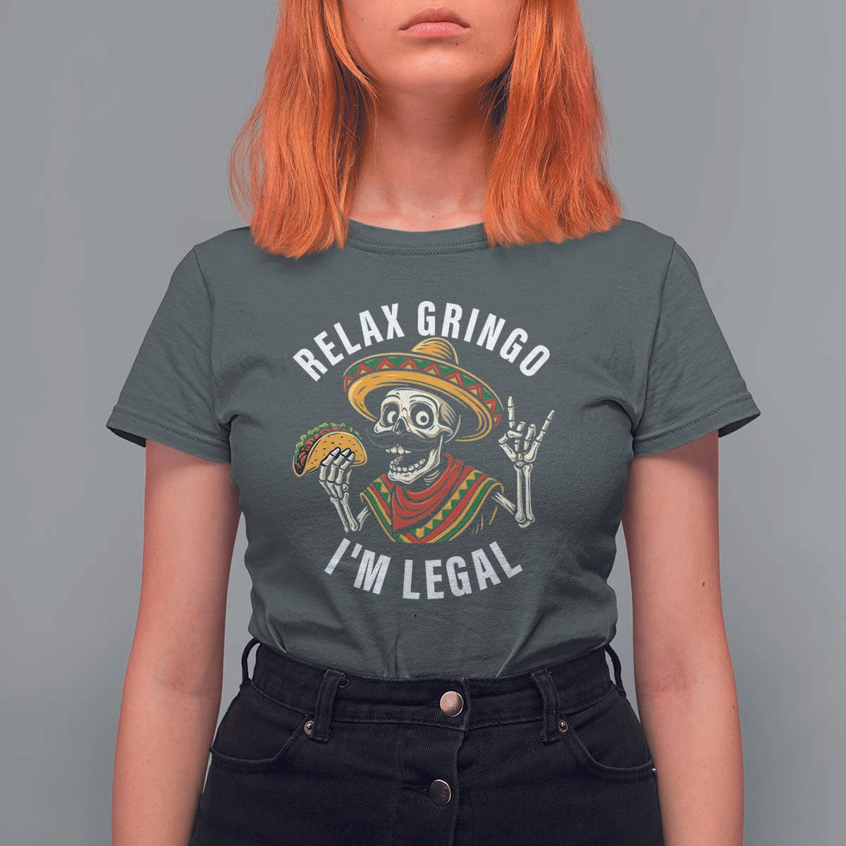 Cinco De Mayo Skeleton T Shirt For Women Relax Gringo I'm Legal Poncho