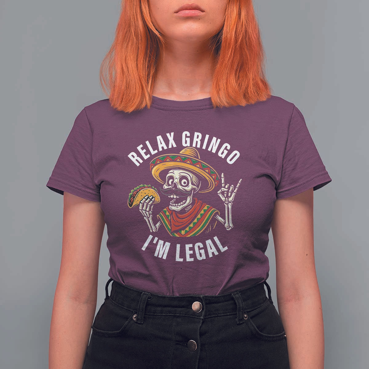 Cinco De Mayo Skeleton T Shirt For Women Relax Gringo I'm Legal Poncho