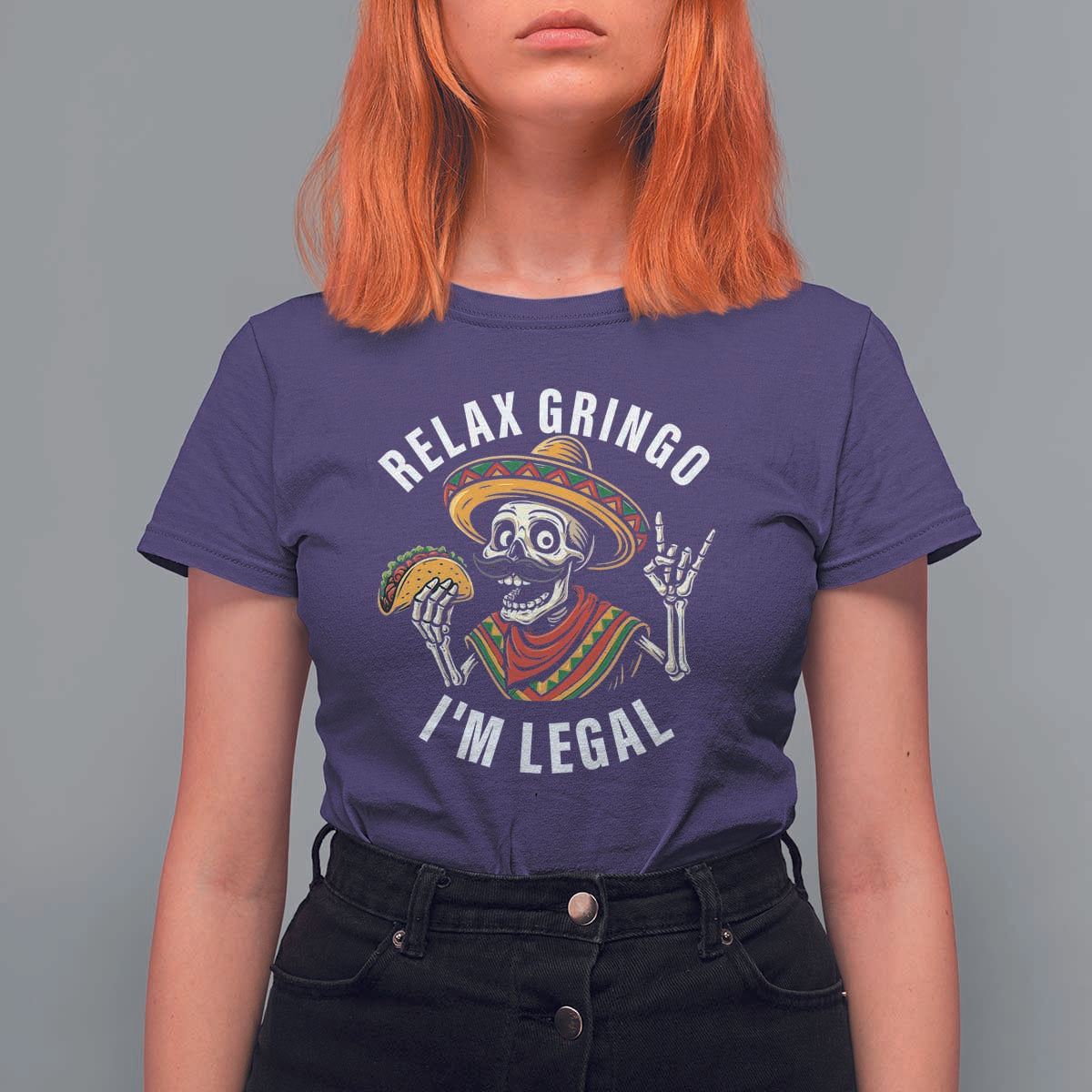 Cinco De Mayo Skeleton T Shirt For Women Relax Gringo I'm Legal Poncho