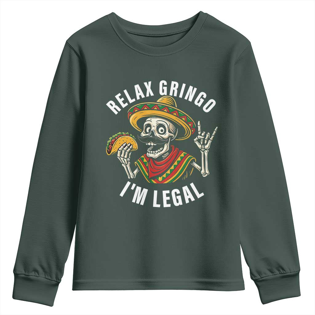 Cinco De Mayo Skeleton Youth Sweatshirt Relax Gringo I'm Legal Poncho