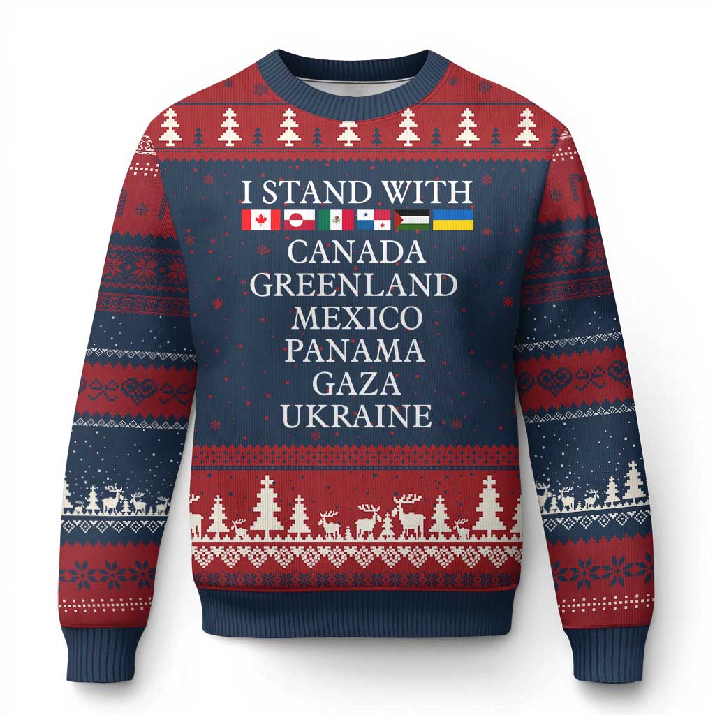 I Stand With Canada Greenland Mexico Panama Gaza Ukraine Ugly Christmas Sweater - Wonder Print Shop