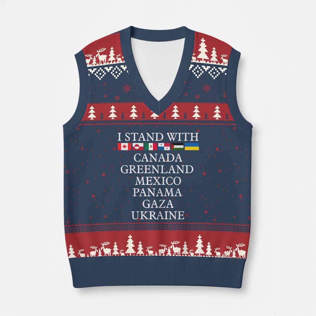 I Stand With Canada Greenland Mexico Panama Gaza Ukraine V-Neck Knit Sweater Vest - Wonder Print Shop