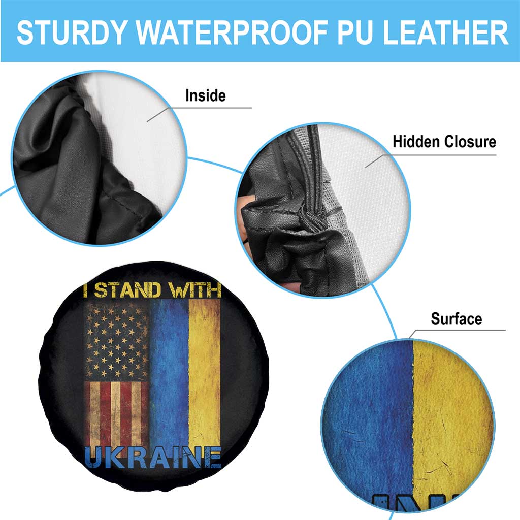 I Stand With Ukraine Spare Tire Cover Ukrainian American Flag