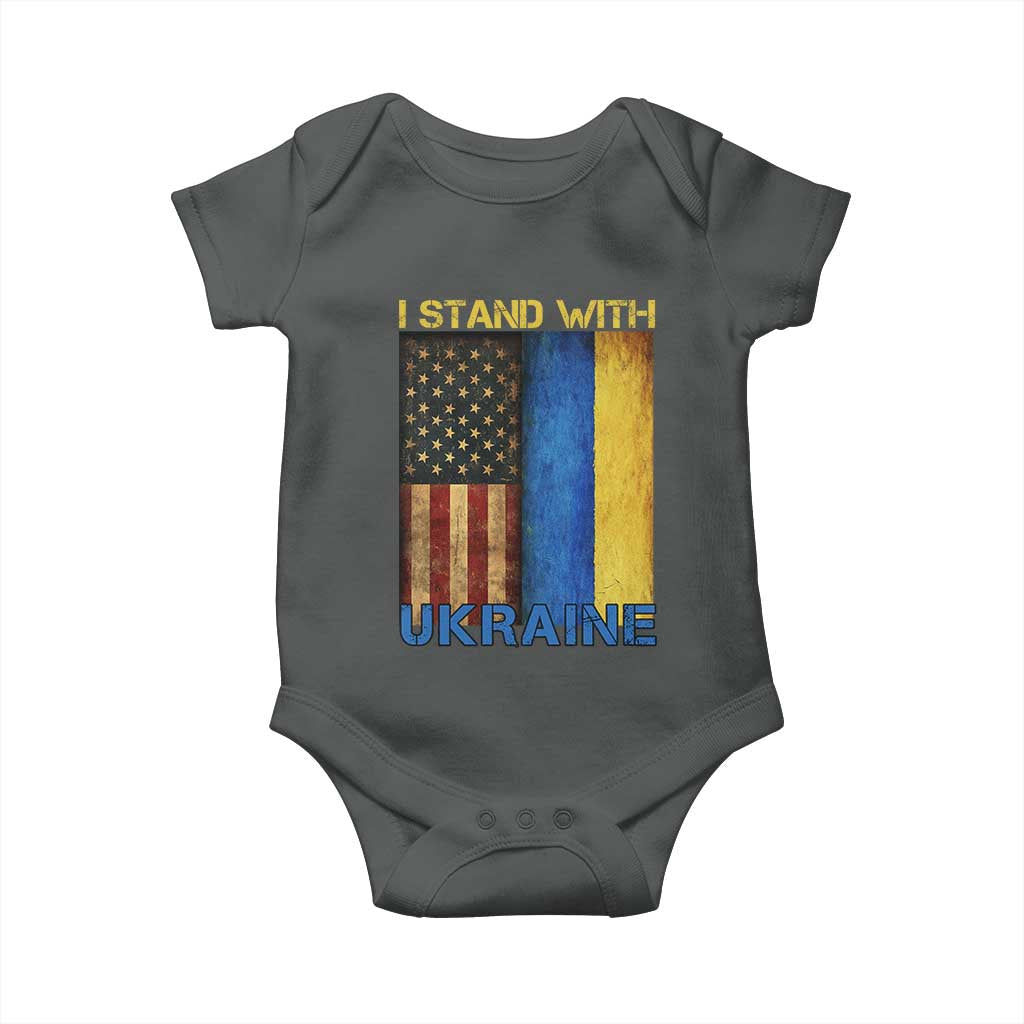 I Stand With Ukraine Baby Onesie Ukrainian American Flag