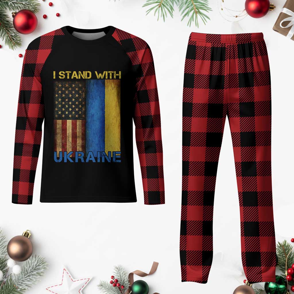 I Stand With Ukraine Plaid Pajama Set Ukrainian American Flag - Wonder Print Shop