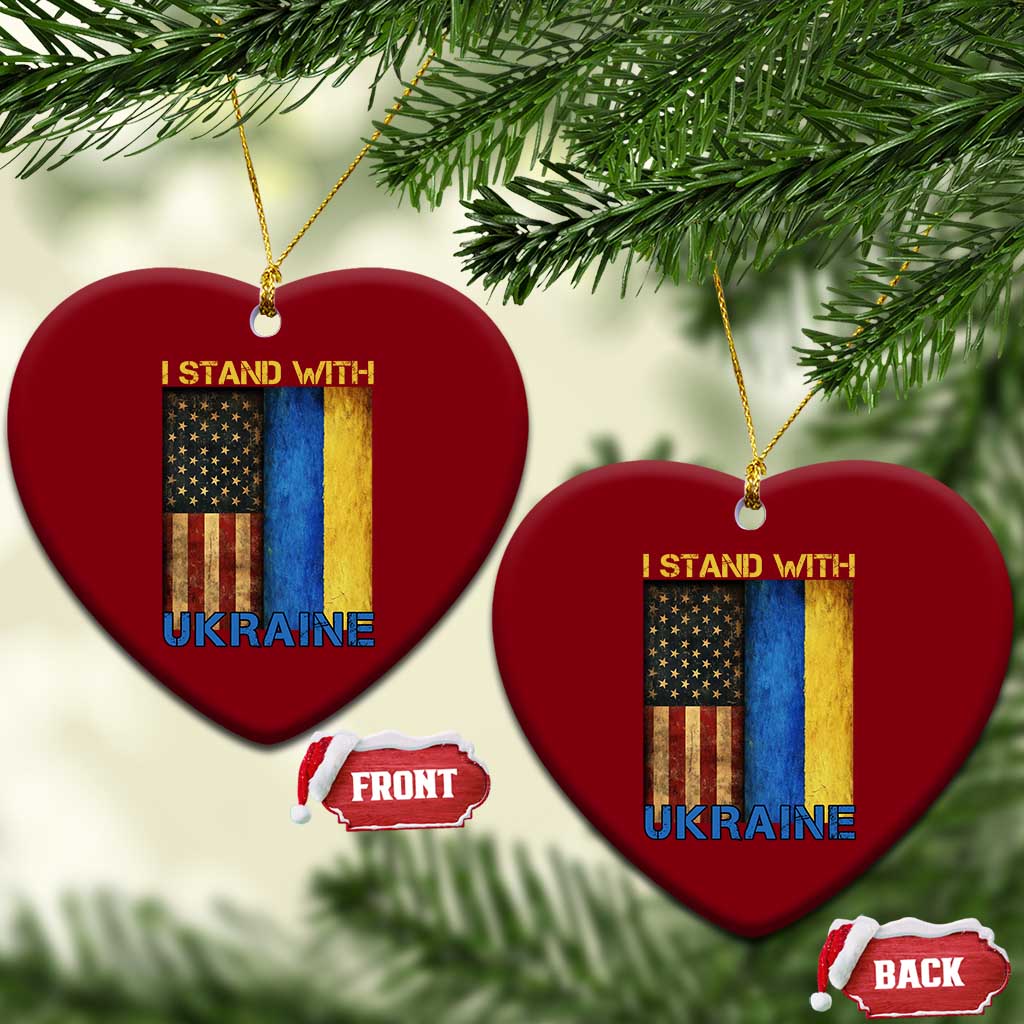 I Stand With Ukraine Ceramic Ornament Ukrainian American Flag - Wonder Print Shop