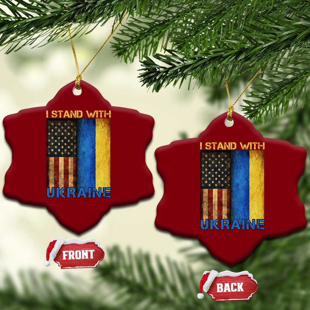 I Stand With Ukraine Ceramic Ornament Ukrainian American Flag - Wonder Print Shop