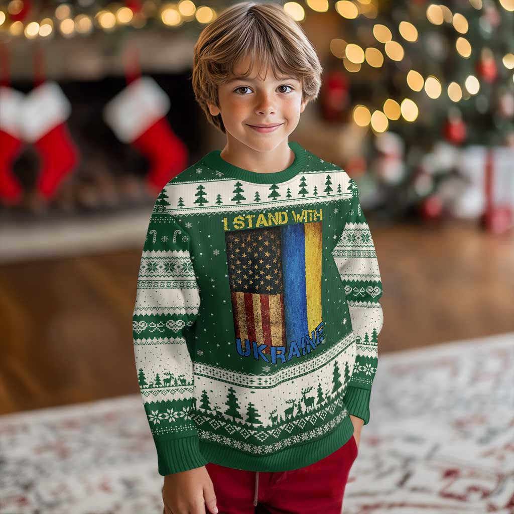 I Stand With Ukraine Ugly Christmas Sweater Ukrainian American Flag - Wonder Print Shop