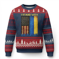 I Stand With Ukraine Ugly Christmas Sweater Ukrainian American Flag - Wonder Print Shop