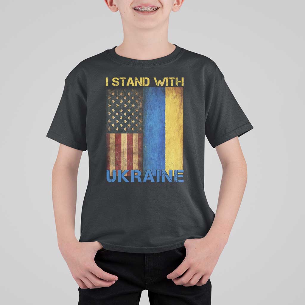 I Stand With Ukraine T Shirt For Kid Ukrainian American Flag