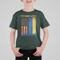 I Stand With Ukraine T Shirt For Kid Ukrainian American Flag