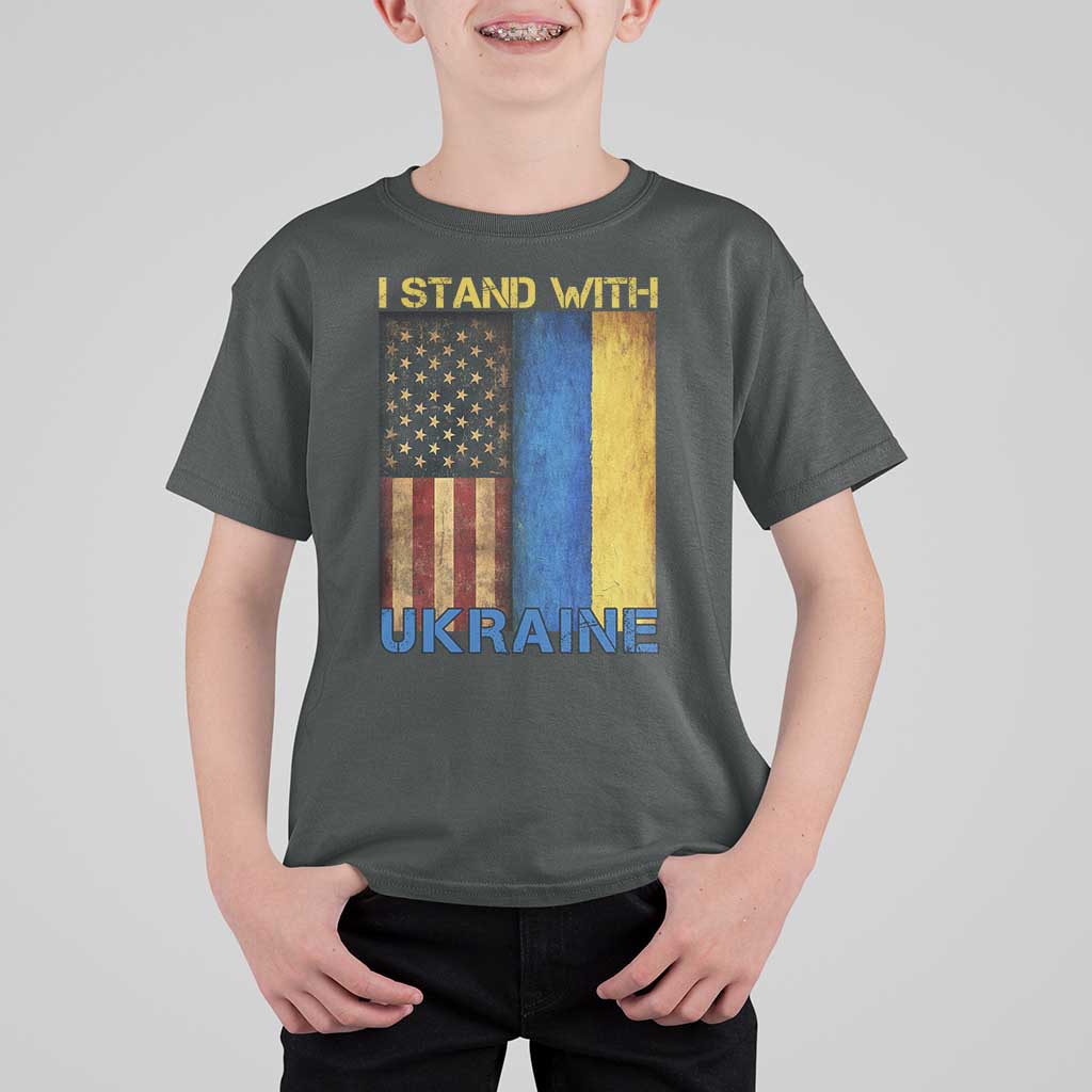 I Stand With Ukraine T Shirt For Kid Ukrainian American Flag