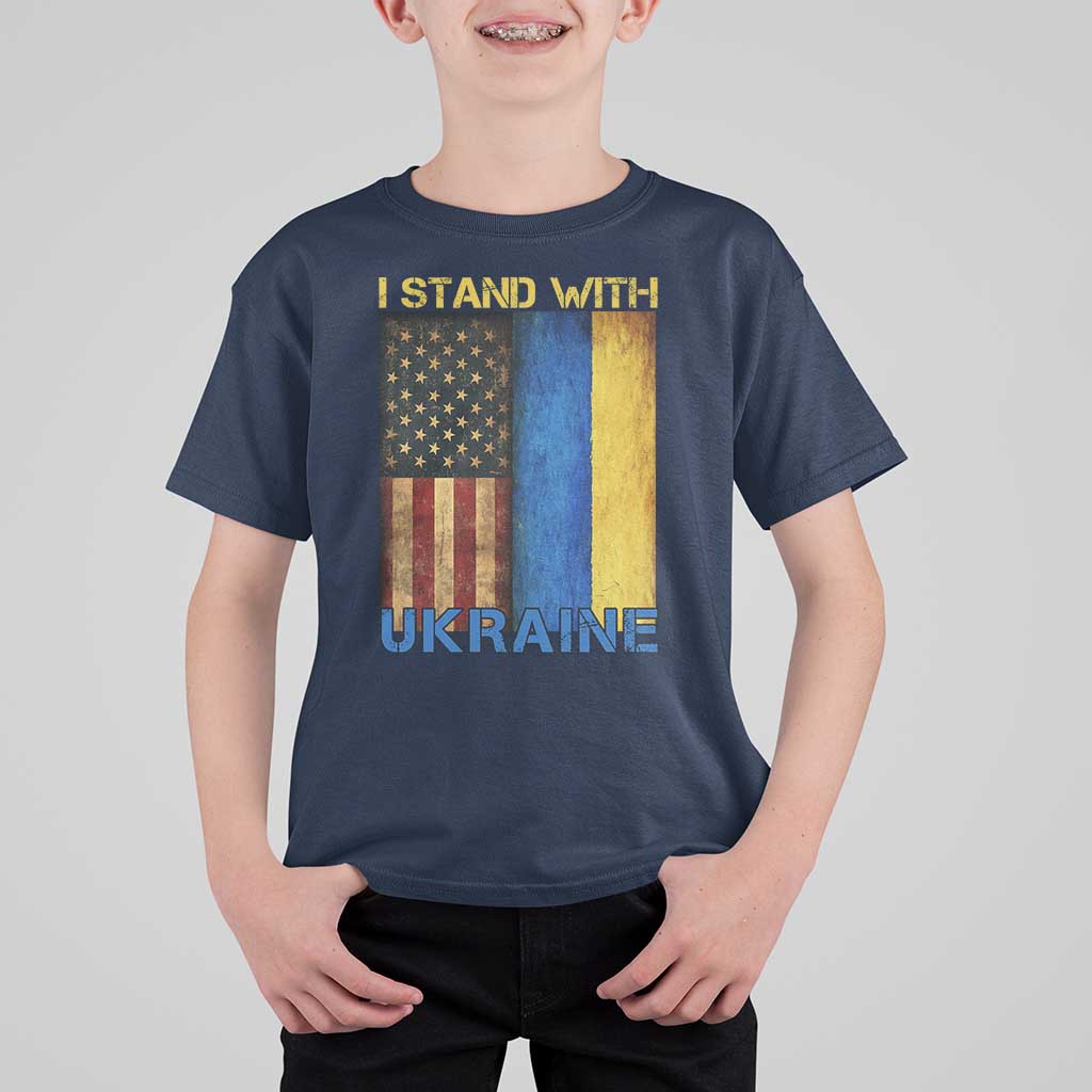I Stand With Ukraine T Shirt For Kid Ukrainian American Flag
