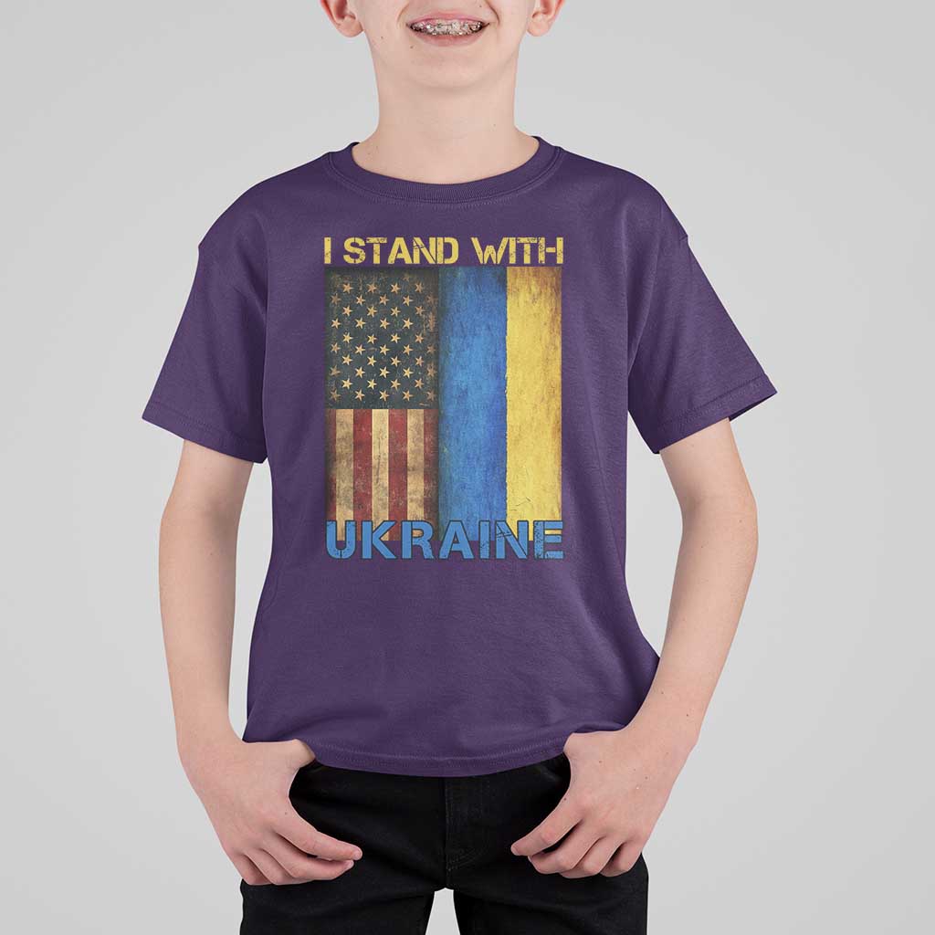 I Stand With Ukraine T Shirt For Kid Ukrainian American Flag
