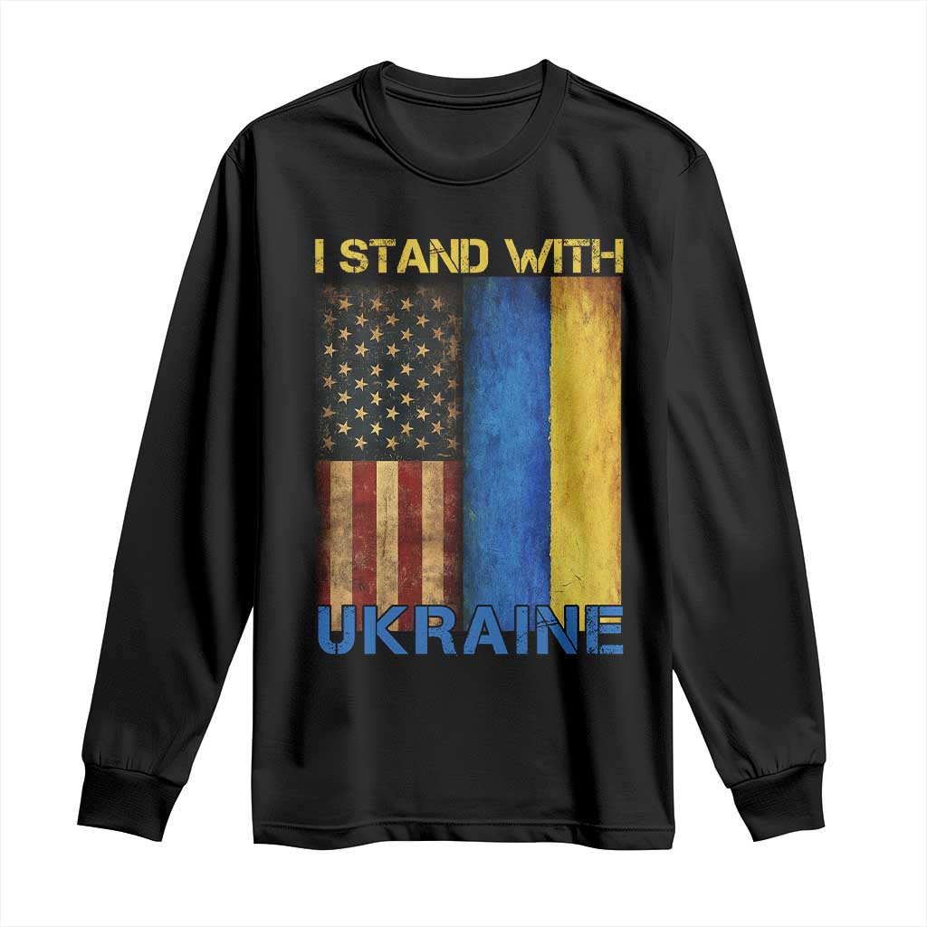 I Stand With Ukraine Long Sleeve Shirt Ukrainian American Flag