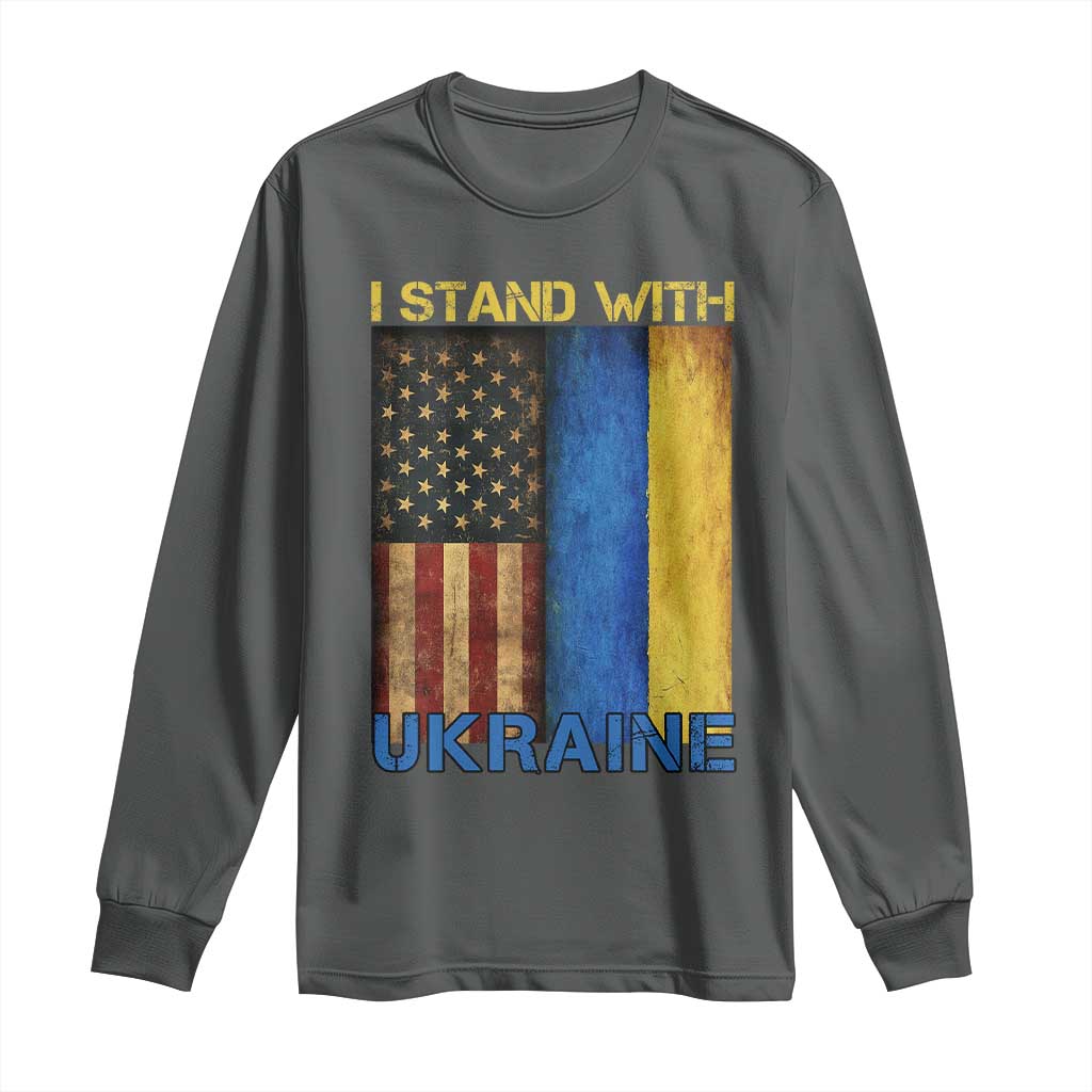 I Stand With Ukraine Long Sleeve Shirt Ukrainian American Flag