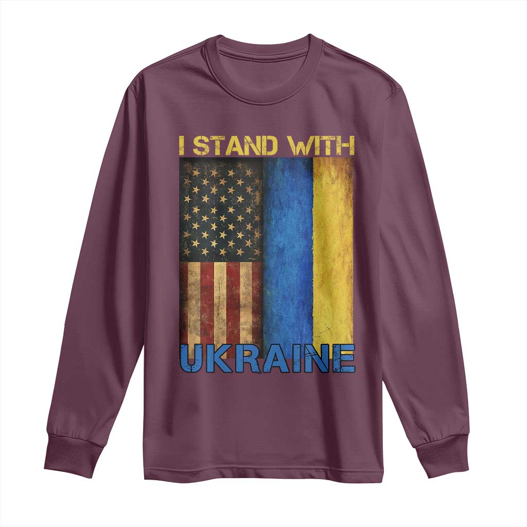 I Stand With Ukraine Long Sleeve Shirt Ukrainian American Flag