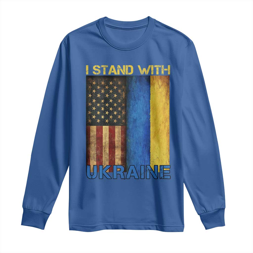I Stand With Ukraine Long Sleeve Shirt Ukrainian American Flag